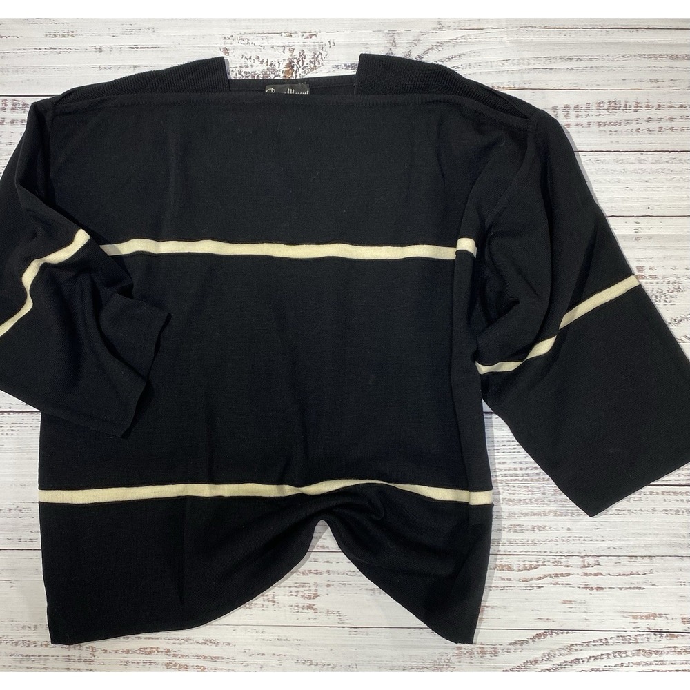 Popy Moreni Sweater Women M Black Striped Virgin Wool Boat Neck Italy Dolman 3/4